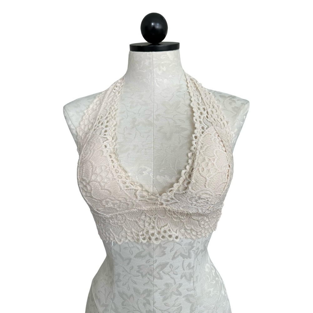 True by Rue 21 Lace Halter Bralette Ivory Removable Pads Size Small